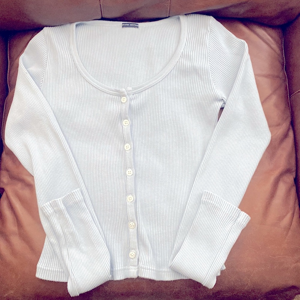 Brandy Melville button down ribbed cotton long sleeve shirt